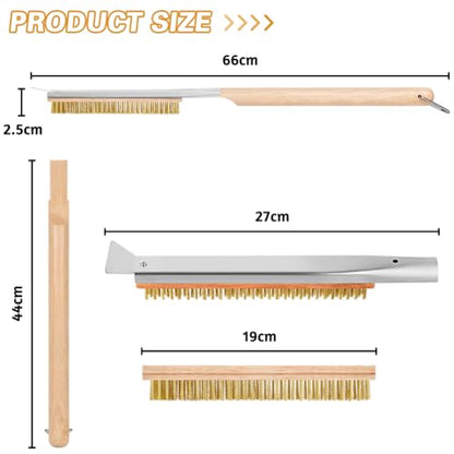 Aolso Pizza Oven Brush, 26" Brush and Stainless Steel Scraper for Pizza Stone, BBQ Grill Cleaning Brush Non Scratch Heat Proof Brass Bristles with Screwdriver, Outdoor Pizza Oven Accessories - size: 26" Brass Bristles