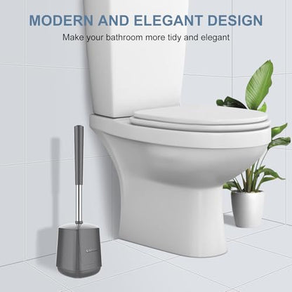SetSail Toilet Brush and Holder 3 Pack, Self Closing Lid Toilet Bowl Brushes Holder Extra Long Handle Ventilated Toilet Brush Set for Bathroom Cleaning, Nylon Bristles, Grey - color: Gray, size: 3 packs