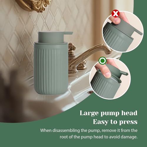 INGOFIN Ceramic Lotion Dispenser - 12oz Refillable Hand Soap Dispenser Bathroom, Modern Liquid Soap Dispenser with Pump, Dish Dispenser for Kitchen, Sage Green - color: Liquid-green