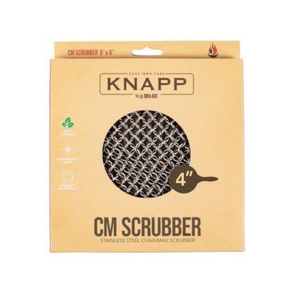 Knapp Made CM Scrubber 4" x 4" Small Ring Chainmail Cast Iron Scrubber, Premium Stainless Steel Mesh Cleaner for Pre-Seasoned Pans, Dutch Ovens, Grills and Skillets - size: 4"x4"