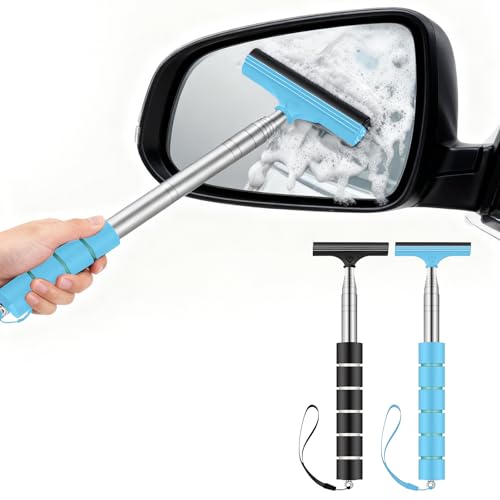 2 PCS Side Mirror Squeegee Car Mirror Squeegee, Retractable Car Rearview Mirror Wiper for Universal Automotive Accessories - color: 2-pack (1 Black + 1 Blue)