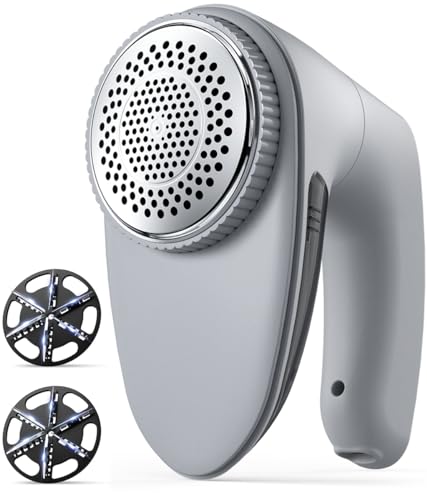 Bymore Fabric Shaver & Lint Shaver for Clothes and Furniture, Heavy Duty Sweater Shaver Lint Remover with Large 65mm Shaving Head, 6-Leaf Blades, Extra Replacement Blades for Couch, Sofa & Upholstery - color: Gray