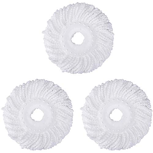 3 Pack Mop Head Replacement Spin Mop Replacement Head Microfiber Spin Mop Refills Easy Cleaning Round Shape Standard Size - color: White-3 Pack