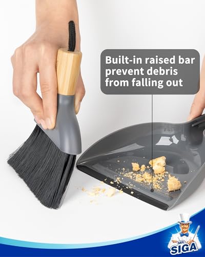 MR.SIGA Mini Dustpan and Brush Set, Portable Cleaning Brush and Dustpan Combo with Bamboo Handle, Gray, 1 Set - color: Gray