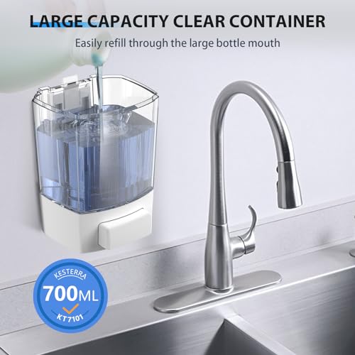 Manual Soap Dispenser, 23.7oz/700ml Wall Mount Soap Dispenser, Large Capacity Kitchen Bathroom Hand Soap Pump, Commercial Refillable Shampoo Shower Gel Lotion Dispenser, White - color: White 700ml