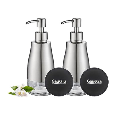 Gaussra 2 Pack Soap Dispenser with Coaster and Stickers, Stainless Steel Case Glass Liner Hand Pump Dispenser, Refillable Liquid Hand Soap Dispenser for Bathroom & Kitchen - Brushed Nickel - color: Brushed Nickel 2