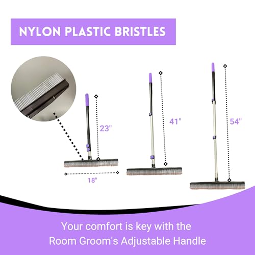 Room Groom PET Carpet Rake Groomer with Telescoping 54 " Adjustable Handle, with Lint Remover Brush Tool, Carpet Brush for Pet Hair and Refreshing Carpets, (Black/Purple) - style: PET + Lint Tool
