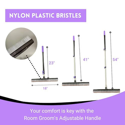 Room Groom PET Carpet Rake Groomer with Telescoping 54 " Adjustable Handle, with Lint Remover Brush Tool, Carpet Brush for Pet Hair and Refreshing Carpets, (Black/Purple) - style: PET + Lint Tool