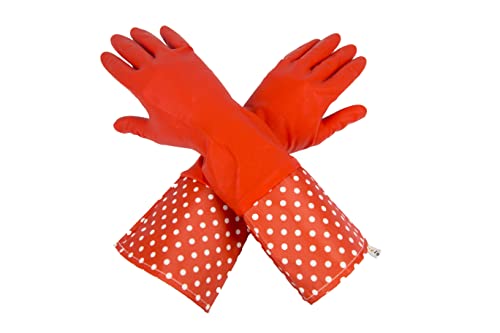 GLOVELY HANDS Water-Resistant Latex Cleaning Gloves, Soft Cotton-Feel Lining, Non-Slip Grip, Long Cuff, Medium (1 PAIR) - color: Red