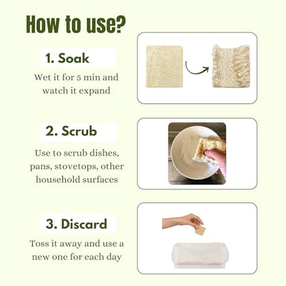 Natural Loofah Dish Sponge (Pack 30) Multipurpose Dish Sponges - 100% Biodegradable Compostable Dishwashing Scouring Pad Zero Waste (2.75" x 2.75" Each) - size: Pack 30
