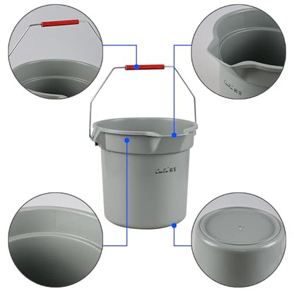 14 Quart Commercial Cleaning Pail with Handle, 4-Pack Plastic Bucket with Pour Spout, Grey