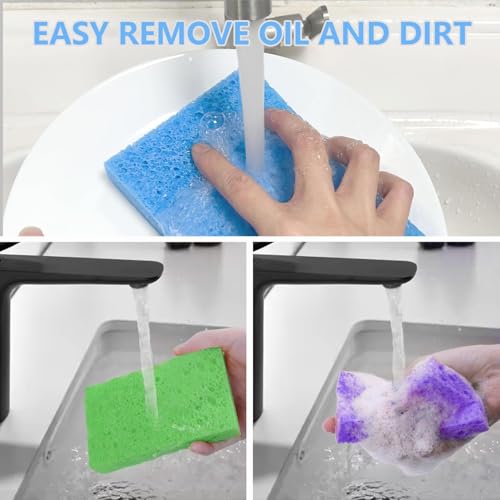 Cellulose Sponges, Large Size 4" x 6" x 1" - Heavy Duty Scrub Kitchen Sponge, Clean Tough Messes Without Scratching Kitchen Cleaning Pads, Pop Up Eco DIY (7 Pack), Mixed - color: Mixed
