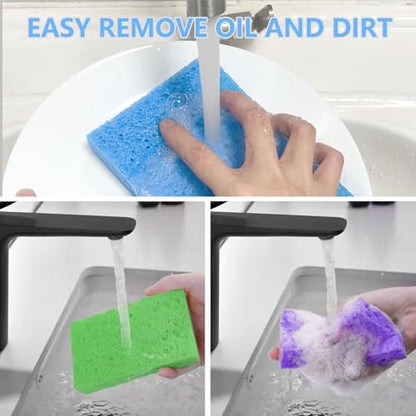 Cellulose Sponges, Large Size 4" x 6" x 1" - Heavy Duty Scrub Kitchen Sponge, Clean Tough Messes Without Scratching Kitchen Cleaning Pads, Pop Up Eco DIY (7 Pack), Mixed - color: Mixed