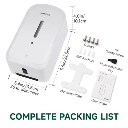 anydry Commercial Automatic Soap Dispenser Large 34oz/1000ml Capacity Wall-Mounted Touchless Liquid Dispenser for High-Traffic Restrooms, Offices, Hospitals Model AD1220S White - color: White