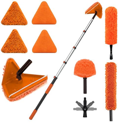 LAANPOLE 26FT Reach Dusters for Cleaning, Ceiling Fan Cleaner Duster with Extension Pole, Wall and Baseboard Cleaner Mop with Handle for Window Cobweb Fan Blade and High Ceiling - size: 20FT