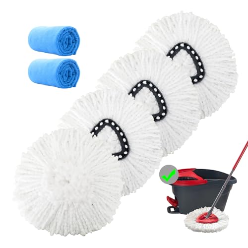 4 Pack Mop Replacement Heads Compatible with 1 Tank System Microfiber Spin Mop Replace Head Mop Refills Safe for Deep Cleaning All Hard-surfaced Floors - size: 6 Count (Pack of 1)