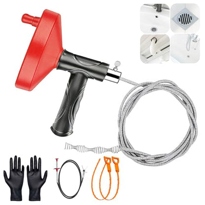 Drain Snake Auger 33 Ft, Plumbing Snake Drain Hair Clog Removal Tool, Heavy Duty Snake Auger, Sink Unclogger Drain Cleaner Tool for Bathroom Kitchen Tub Shower Drain Clog Remover with Gloves