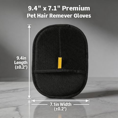 Pet Hair Remover Gloves, 9.4"×7.1" Reusable Static Lint & Fur Remover for Furniture, Car Seats, and Clothing - Hair-Stripping Grooming Tool for Cats & Dogs Reusable, 2PCS