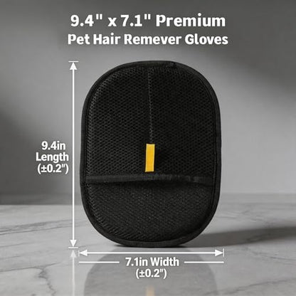 Pet Hair Remover Gloves, 9.4"×7.1" Reusable Static Lint & Fur Remover for Furniture, Car Seats, and Clothing - Hair-Stripping Grooming Tool for Cats & Dogs Reusable, 2PCS