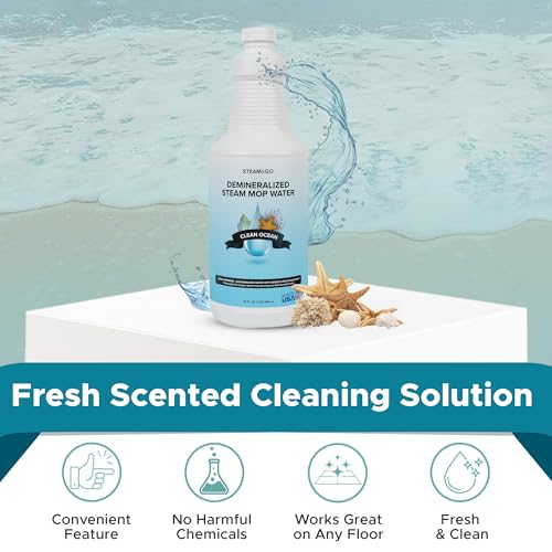 Steam & Go Demineralized Water for Steam Mop – Clean Ocean Scent, 32 oz (Pack of 12) | Scented Floor Cleaner Solution, Ready-to-Use, Compatible with Any Steam Cleaner - size: 32 Fl Oz (Pack of 12)