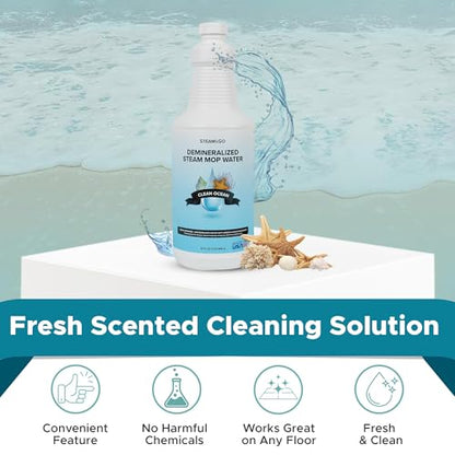 Steam & Go Demineralized Water for Steam Mop – Clean Ocean Scent, 32 oz (Pack of 12) | Scented Floor Cleaner Solution, Ready-to-Use, Compatible with Any Steam Cleaner - size: 32 Fl Oz (Pack of 12)