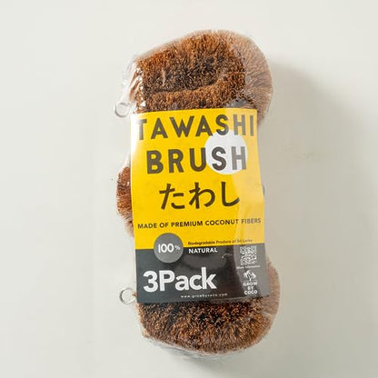 Pack of 3 Tawashi Vegetable Scrub Brush,100% Natural Coconut Coir Fiber VegetableBrush, Ideal for Fruit Scrub, Dish Brush for Kitchen Cleaning Needs, Kamenoko Japanese Design
