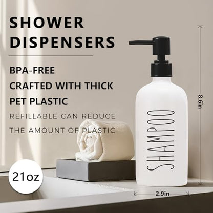 HOMCDALY Shampoo and Conditioner Dispenser Set of 3, 21oz Shower Soap Bottles with Pump, Refillable Shampoo Conditioner Body Wash Dispenser, Bathroom Shower Shampoo Bottles, shampoo container(P-White) - color: White-21oz