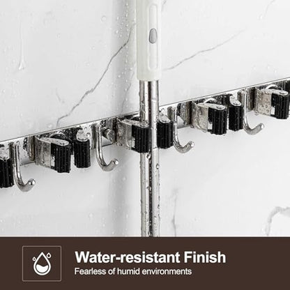 Broom Holder Wall Mount, Stainless Steel Broom Hanger Wall Mount, Heavy Duty Mop and Broom Holder Tool Racks Utility Hooks for Laundry Room Garden Garage, Grey (5 Racks and 4 Hooks) - color: Gray, size: 1Pack 5R4H