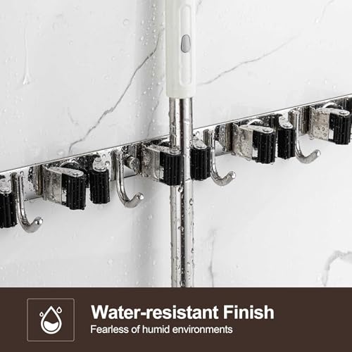 2 Pack Broom Holder Wall Mount, Stainless Steel Broom Hanger Wall Mount, Heavy Duty Mop and Broom Holder Tool Racks Utility Hooks for Laundry Room Garden Garage, Black (5 Racks and 4 Hooks) - color: Black, size: 2Pack 5R4H