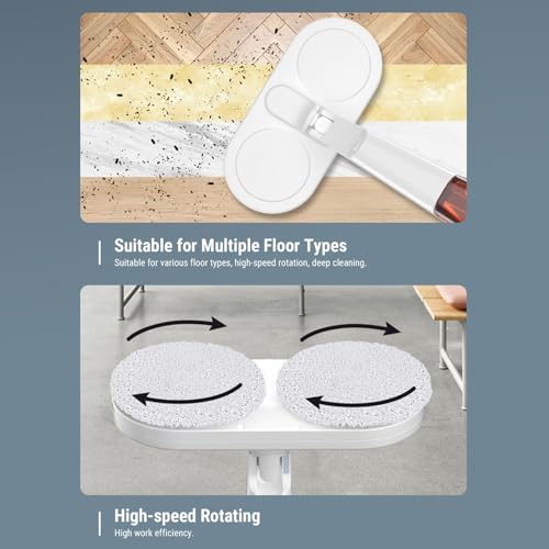 SUNGOOYUE Cordless Electric Mop, USB Rechargeable Spin Mop Cleaner with Large Water Container and LED Light for Wet Dry Hard Floor Cleaning, Wood Tile Laminate Floor Care