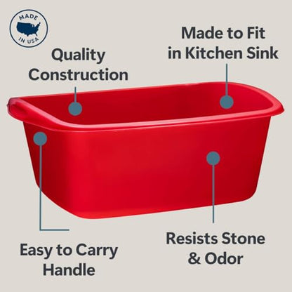Tribello Plastic Wash Tub Dishpan Basin and Foot Bath for Soaking Feet, Laundry Hand Wash Bucket, Dish Pans for Washing and Storage Cleaning Supplies - 12 Quarts - Heavy Duty - Made in USA (Red)