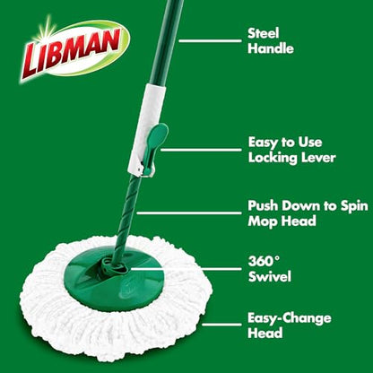 Libman Tornado Spin Mop System with 2 Refill Heads, Microfiber Spinning Mop and Bucket with Wringer Set for Home, Floor Cleaning of Hard-Wood, Laminate, Tile, All Surface Cleaner, 3 Total Mop Heads - style: Spin Mop Plus 2 Refills