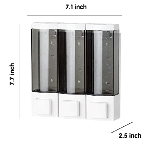 Shower Soap Dispenser 3-Chamber,Drill Free with Glue or Wall Mount with Screws Manual Hand 250ML Dispenser Shampoo Shower for Bathrooms - size: 3-Chamber
