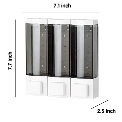 Shower Soap Dispenser 3-Chamber,Drill Free with Glue or Wall Mount with Screws Manual Hand 250ML Dispenser Shampoo Shower for Bathrooms - size: 3-Chamber