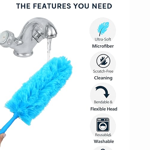 Microfiber Duster - 22'' Ceiling Fan Cleaner Duster, Dust Brush for Cleaning Window Blinds, Ceiling Fans, Furniture & Cars, Reusable Dust Remover Wand, Washable & Flexible Duster