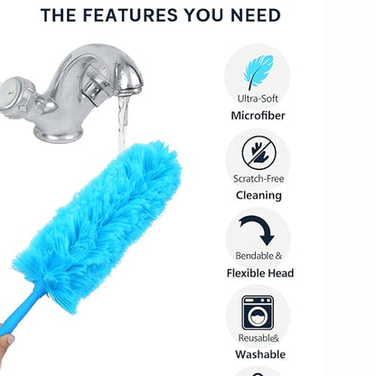 Microfiber Duster - 22'' Ceiling Fan Cleaner Duster, Dust Brush for Cleaning Window Blinds, Ceiling Fans, Furniture & Cars, Reusable Dust Remover Wand, Washable & Flexible Duster