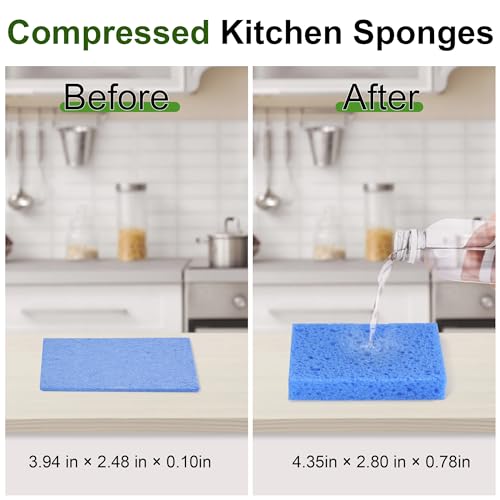 15 Pcs Cellulose Sponges Kitchen, 5 Colors Non-Scratch Colorful Sponges, Biodegradable Compressed Sponges, Large Cellulose Sponge for Kitchen, Bathroom, Cars, Funny Cut-Outs DIY