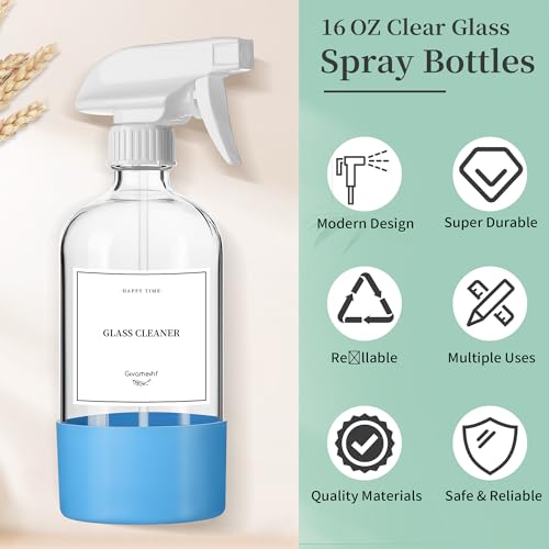 GIVAMEIHF 16oz Clear Glass Spray Bottles,6 Pack Glass Spray Bottles Refillable Empty Bottle with Adjustable Nozzle,Spray Bottle for Essential Oils,Cleaning,Pets,Hair Mister