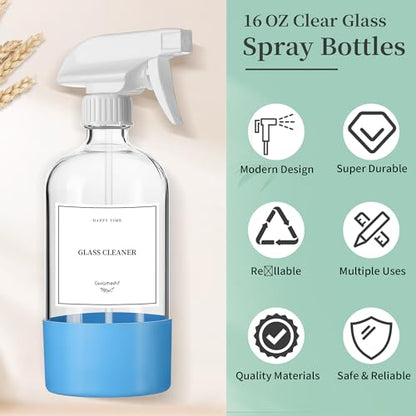 GIVAMEIHF 16oz Clear Glass Spray Bottles,6 Pack Glass Spray Bottles Refillable Empty Bottle with Adjustable Nozzle,Spray Bottle for Essential Oils,Cleaning,Pets,Hair Mister