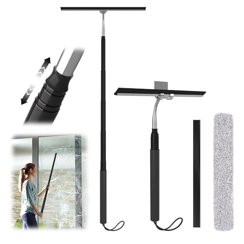 Shower Squeegee for Glass Doors, 15-51" Telescopic Squeegee for Window Cleaning, Squeegee for Shower Glass, Window Cleaner Tool with Long Handle for Tile Walls, Sliding Door, Floor, Car Windshield - color: Sliver+black, size: Extra Large
