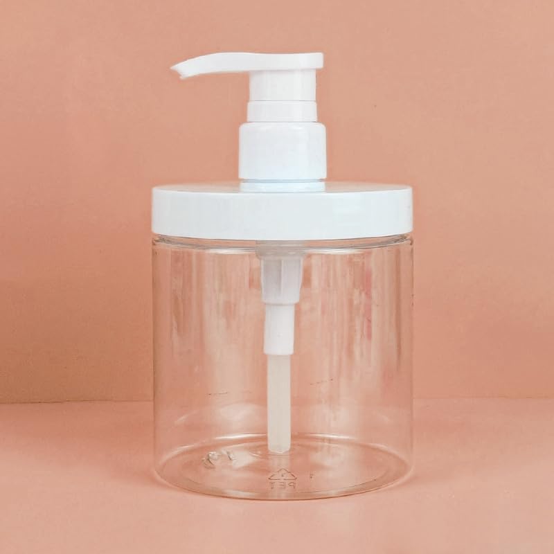 500ml Pump Bottle Dispenser Plastic Refillable Bottles Wide Mouth Jar Style Empty Bathroom Shower Containers,5.9inches - size: 9*9*10cm