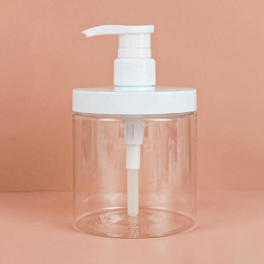 500ml Pump Bottle Dispenser Plastic Refillable Bottles Wide Mouth Jar Style Empty Bathroom Shower Containers,5.9inches - size: 9*9*10cm