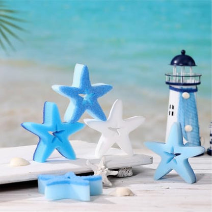 Tioncy 12 Pack Starfish Kitchen Sponges Bulk Dual Sided Scrubber Sponges Dishwashing White Blue Kitchen Cleaning Accessories for Household Supplies