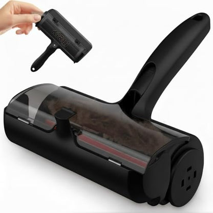 KIRLI Pet Hair Roller, Fur Remover Tool with Built-in Fur bin, Reusable Lint Roller for Pet Hair, Multi-Surface Furniture Clothing, Couch, Carpet, Bedding Cat and Dog Hair Remover (Black) - color: Black