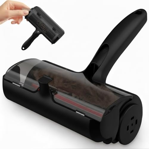 KIRLI Pet Hair Roller, Fur Remover Tool with Built-in Fur bin, Reusable Lint Roller for Pet Hair, Multi-Surface Furniture Clothing, Couch, Carpet, Bedding Cat and Dog Hair Remover (Black) - color: Black