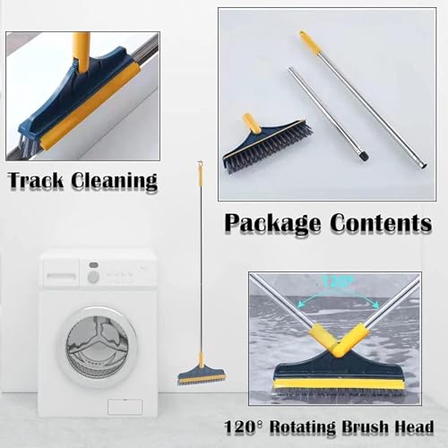 2-in-1 Bathroom Cleaning Brush with Wiper - Long Handle 180° Rotate Toilet Brush, Tiles Cleaning, Floor Scrub for Kitchen and Bathroom Accessories (2 Cling)