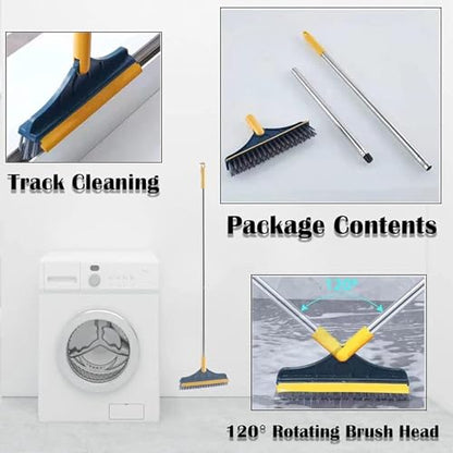 2-in-1 Bathroom Cleaning Brush with Wiper - Long Handle 180° Rotate Toilet Brush, Tiles Cleaning, Floor Scrub for Kitchen and Bathroom Accessories (2 Cling)