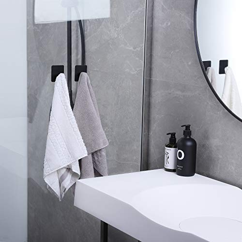 DELITON 8 Pack Adhesive Towel Hooks - Bathroom Towel/Wall Hooks for Hanging Coat Robe Stick on Bathroom or Kitchen Matte Black Stainless Steel - color: Black-8