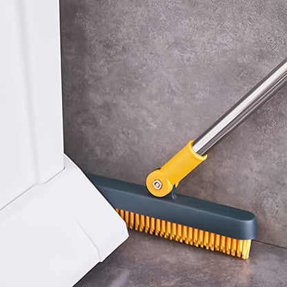 3 in 1 Floor Scrub Brush with Squeegee and Long Handle, 3 in 1 Silicone Crevice Grout Brush with 180 Degree Rotating Head for Floor Kitchen Bathroom Wall Deck Tile Cleaning - color: Yellow Green