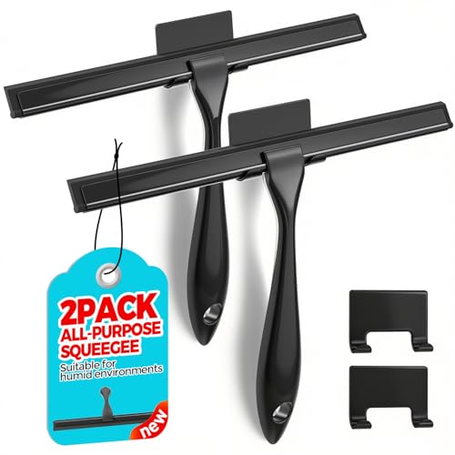 ALFLOD 2PACK 12-Inch All-Purpose Shower Squeegee for Shower Doors, Bath Linen Sets, Tile Shower Walls, Bathroom, Window, Glass and Car Windshield, Mirrors and Kitchen-Stainless Steel, Black - color: Black, size: 12 Inch